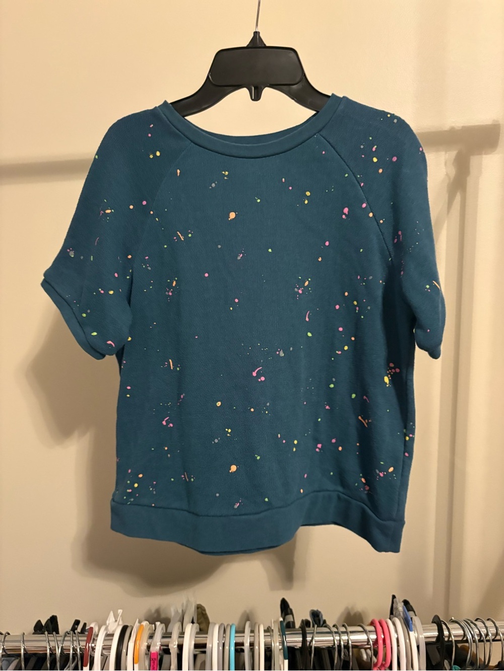 EARTHBOUND Teal Short-Sleeve Pullover with Multicolor Paint Splatter